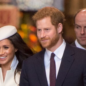 Meghan Markle et le prince Harry lors des célébrations du Commonwealth Day en présence de la reine Elizabeth II le 12 mars 2018 à Londres.