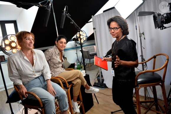 Exclusif - Audrey Pulvar interviewe Emmanuelle Bercot et Golshifteh Farahani pour son magazine quotidien "Cannes 14H" sur Altice Studio lors du 71ème Festival International du Film de Cannes, à Cannes, le 13 mai 2018. © Veeren/Bestimage