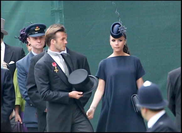 David et Victoria Beckham au mariage de William et Kate à l'abbaye de Westminster, Londres, le 29 avril 2011.
