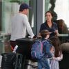 Exclusif - Jessica Mulroney, son mari Ben Mulroney et leurs enfants, Isabel, Brian et John arrivent à l'aéroport international Pearson de Toronto, Ontario, Canada, le 21 mai 2018.