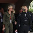 L'ancien champion de F1 Mika Hakkinen, le prince Albert II de Monaco et la princesse Charlene dans les paddocks lors du 73ème Grand Prix de Formule 1 de Monaco, le 26 mai 2018. © Olivier Huitel/Pool Monaco/Bestimage