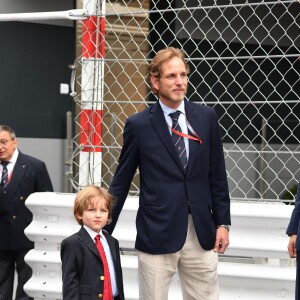Andréa Casiraghi, son fils Sacha et son frère Pierre - Grand Prix de Formule 1 de Monaco le 27 mai 2018. © Bruno Bebert/Bestimage