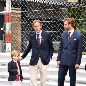 Andréa Casiraghi, son fils Sacha et son frère Pierre - Grand Prix de Formule 1 de Monaco le 27 mai 2018. © Bruno Bebert/Bestimage