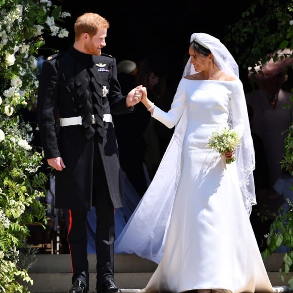 Le prince Harry et la duchesse Meghan de Sussex (Meghan Markle) le 19 mai 2018 à Windsor le jour de leur mariage.