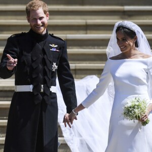 Le prince Harry et la duchesse Meghan de Sussex (Meghan Markle) le 19 mai 2018 à Windsor le jour de leur mariage.