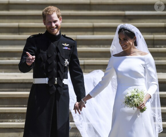 Le prince Harry et la duchesse Meghan de Sussex (Meghan Markle) le 19 mai 2018 à Windsor le jour de leur mariage.