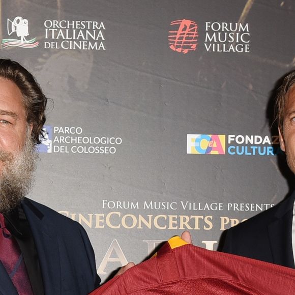Russel Crowe, Francesco Totti au concert caritatif "Il Gladiatore" à Rome, le 6 juin 2018.
