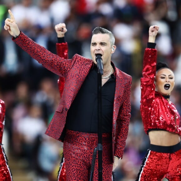 Robbie Williams - Cérémonie d'ouverture de la Coupe du Monde de football 2018 au complexe olympique Loujniki à Moscou, le 14 juin 2018.