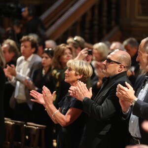 Chantal Mourillon, Michael Ketcham Halliday, cousin de Johnny Hallyday lors de la messe hommage pour le 75ème anniversaire de Johnny Hallyday en l'église de La Madeleine à Paris le 15 juin 2018. 15/06/2018 - Paris