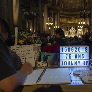 Illustration lors de la messe hommage pour le 75ème anniversaire de Johnny Hallyday en l'église de La Madeleine à Paris le 15 juin 2018. 15/06/2018 - Paris