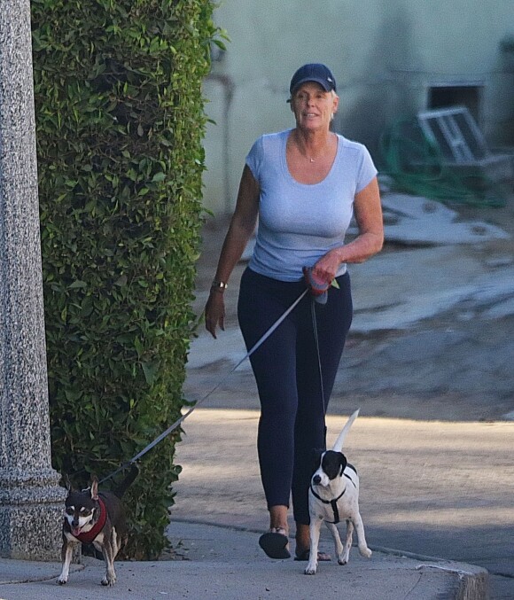 Exclusif - Brigitte Nielsen se promène avec ses chiens à Los Angeles le 26 octobre 2017