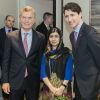 Mauricio Macri, President argentin et Justin Trudeau, premier ministre du Canada - Malala Yousafzai, militante pakistanaise des droits des femmes s'exprime lors de la session "Un aperçu, une idée avec Malala Yousafzai" lors de la réunion annuelle 2018 du Forum économique mondial de Davos le 25 janvier 2018.