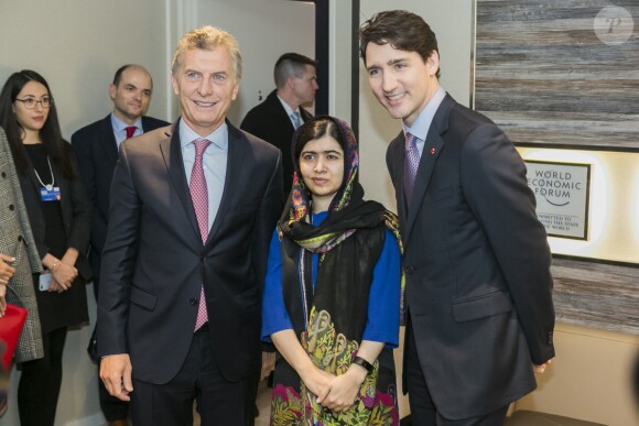 Mauricio Macri, President argentin et Justin Trudeau, premier ministre du Canada - Malala Yousafzai, militante pakistanaise des droits des femmes s'exprime lors de la session "Un aperçu, une idée avec Malala Yousafzai" lors de la réunion annuelle 2018 du Forum économique mondial de Davos le 25 janvier 2018.
