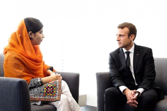 Le président de la République française Emmanuel Macron et sa femme la Première Dame Brigitte Macron (Trogneux) rencontrent la prix Nobel de la paix, Malala Yousafzai lors de la 72ème assemblée générale de l'organisation des Nations-Unis (ONU) à New York City, New York, Etats-Unis, le 20 septembre 2017. © Stéphane Lemouton/Bestimage