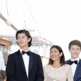  Le prince Joachim de Danemark, le prince Nikolai, la comtesse Alexandra de Frederiksborg et le prince Felix le 28 août 2017 à Copenhague pour le dîner du 18e anniversaire du prince Nikolai. 