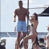 Exclusif - Kourtney Kardashian et son compagnon Younes Bendjima continues leurs vacances à bord d'un yacht avec leurs amis à Portofino le 29 juin 2018.
