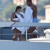 Exclusif - Kourtney Kardashian et son compagnon Younes Bendjima continuent leurs vacances à bord d'un yacht avec leurs amis à Portofino le 29 juin 2018.