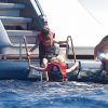 Penelope Disick, Mason Dash Disick - Kourtney Kardashian profite de jolies vacances au soleil en compagnie de ses enfants et de son compagnon Younes Bendjima sur un yacht au large de Portofino en Italie, le 30 juin 2018