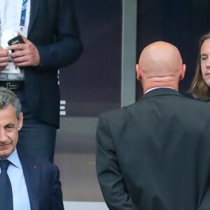 Nicolas Sarkozy et son fils Pierre - Célébrités lors de la finale de la Coupe de France opposant le club de Vendée les Herbiers Football (VHF) au Club du Paris Saint-Germain au Stade de France à Saint-Denis, Seine Saint-Denis, France, le 9 mai 2018. Le PSG a gagné 2-0.