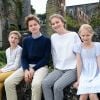 Le prince Emmanuel, le prince Gabriel, la princesse Elisabeth et la princesse Eleonore de Belgique devant les photographes de presse pour la séance photo des vacances d'été le 24 juin 2018 à l'occasion d'une visite des ruines de l'abbaye de Villers-la-Ville.