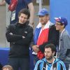 Dany Boon et ses fils Mehdi Boon et Eytan Boon - Célébrités dans les tribunes lors de la demi-finale de la coupe du monde opposant la France à la Belgique à Saint-Pétersbourg, Russie, le 10 juillet 2018. La France a gagné 1-0. © Cyril Moreau/Bestimage