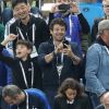 Patrick Bruel, son fils et Jean-Claude Darmon - Célébrités dans les tribunes lors de la demi-finale de la coupe du monde opposant la France à la Belgique à Saint-Pétersbourg, Russie, le 10 juillet 2018. La France a gagné 1-0. © Cyril Moreau/Bestimage