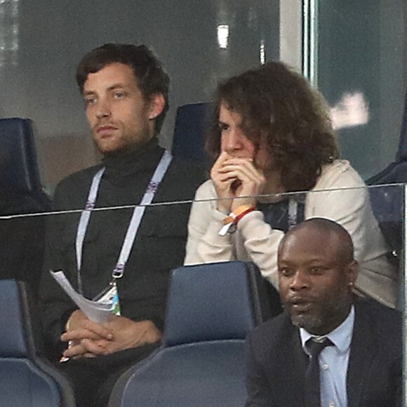 Mick Jagger et ses fils James et Lucas Jagger - Célébrités dans les tribunes lors de la demi-finale de la coupe du monde opposant la France à la Belgique à Saint-Pétersbourg, Russie, le 10 juillet 2018. La France a gagné 1-0. © Cyril Moreau/Bestimage