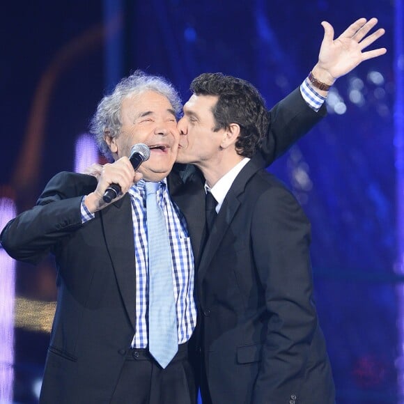 Pierre Perret et Marc Lavoine - 29ème édition du Téléthon 2015 à l'hippodrome de Longchamp à Paris le 5 décembre 2015. © Coadic Guirec / Bestimage