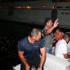 Sylvester Stallone a dîné dans la pizzeria Marcellino avec sa femme Jennifer Flavin et ses trois filles Sistine, Sophia et Scarlet avant de rejoindre son yacht sur le port de Saint-Tropez le 12 juillet 2018.