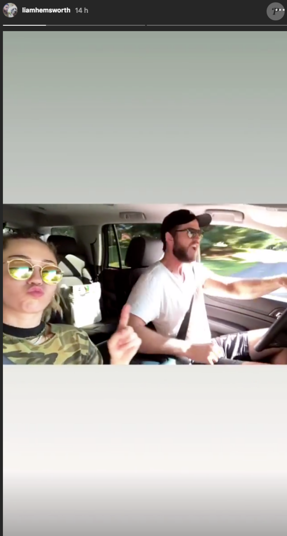 Miley Cyrus et Liam Hemsworth dans une vidéo publiée dans la story Instagram de l'acteur le 19 juillet 2018