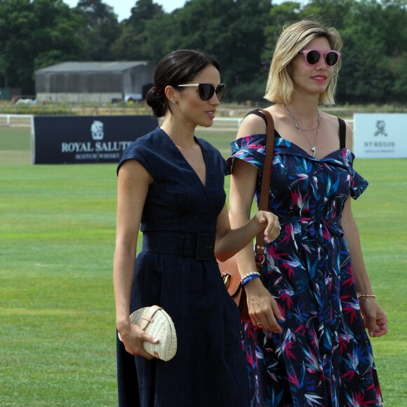 Le prince Harry, duc de Sussex et Meghan Markle, la Duchesse de Sussex arrivent à la Royal Berkshire Polo Cup où le Duc participe aujourd'hui à la Coupe ISP Hanz de Sentebale à Windsor au Royaume-Uni, le 26 juillet 2018.