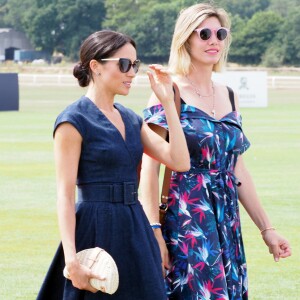 Le prince Harry, duc de Sussex et Meghan Markle, la Duchesse de Sussex arrivent à la Royal Berkshire Polo Cup où le Duc participe aujourd'hui à la Coupe ISP Hanz de Sentebale à Windsor au Royaume-Uni, le 26 juillet 2018.