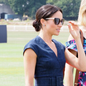 Le prince Harry, duc de Sussex et Meghan Markle, la Duchesse de Sussex arrivent à la Royal Berkshire Polo Cup où le Duc participe aujourd'hui à la Coupe ISP Hanz de Sentebale à Windsor au Royaume-Uni, le 26 juillet 2018.