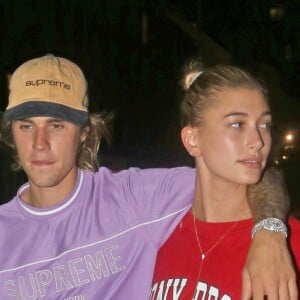 Justin Bieber et sa fiancée Hailey Baldwin quittent le théâtre iPiC dans le quartier de South Side Seaport à New York, le 26 juillet 2018.