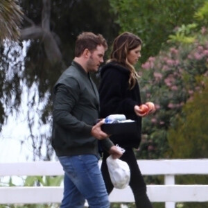 Exclusif - Chris Pratt et Katherine Schwarzenegger font un pique-nique à Santa Barbara, le 17 juin 2018. Ils sont allés prendre de l'essence puis sont allés dans un parc pour pique-niquer. Chris et Katherine semblent très complices!