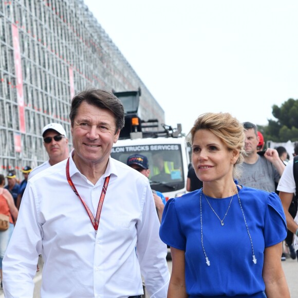 Exclusif - Christian Estrosi et sa femme Laura Tenoudji durant la journée d'essai du Grand Prix de France au Castellet le 23 juin 2018.