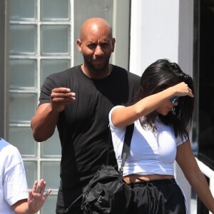 Exclusif - Kourtney Kardashian emmène ses enfants Mason, Penelope et Reign, déjeuner chez "Fred Segal" à Los Angeles, le 4 août 2018.