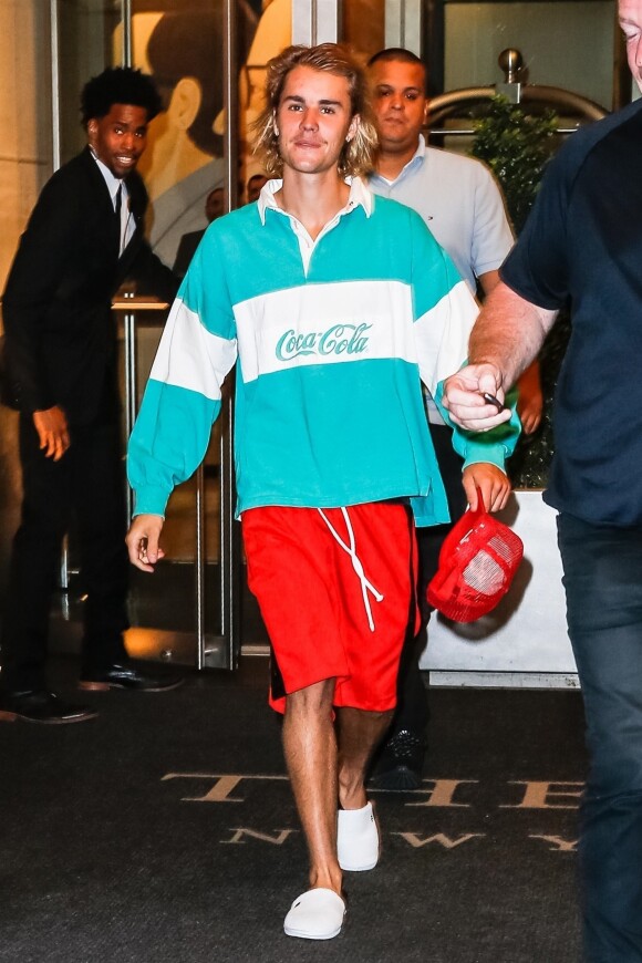 Justin Bieber à la sortie de son hôtel à New York, le 9 août 2018
