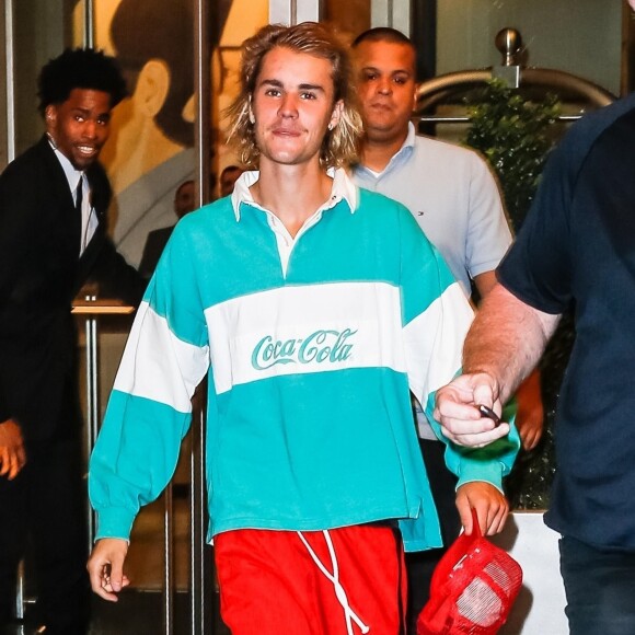 Justin Bieber à la sortie de son hôtel à New York, le 9 août 2018