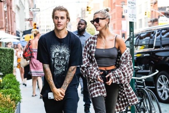 Hailey Baldwin et son fiancé Justin Bieber à New York, le 8 août 2018