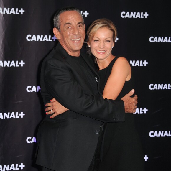 Thierry Ardisson et sa compagne Audrey Crespo-Mara lors de la soirée de rentrée de Canal+ organisée à Paris, le 28 août 2013.