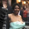 Aretha Franklin arrive à l'émission "Late Show With David Letterman" à New York le 29 septembre 2014.