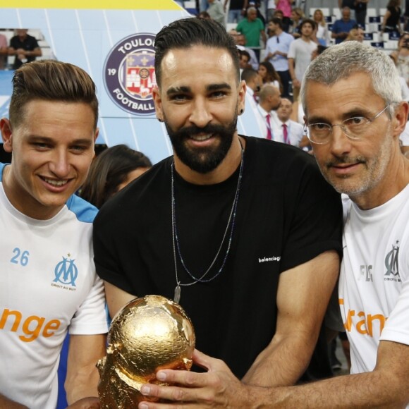 Steve Mandanda, Florian Thauvin, Adil Rami et Franck Le Gall - Match OM-Toulouse FC pour le lancement de la saison 2018/2019 du championnat de football de Ligue 1 au stade Vélodrome à Marseille. Le 10 août 2018