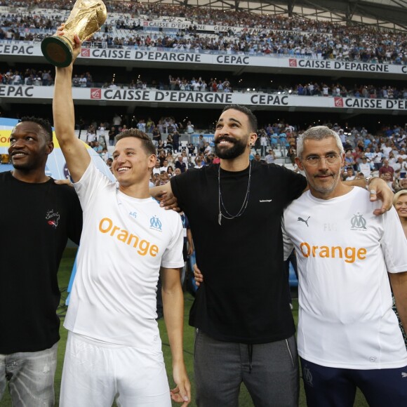 Steve Mandanda, Florian Thauvin, Adil Rami et Franck Le Gall - Match OM-Toulouse FC pour le lancement de la saison 2018/2019 du championnat de football de Ligue 1 au stade Vélodrome à Marseille. Le 10 août 2018