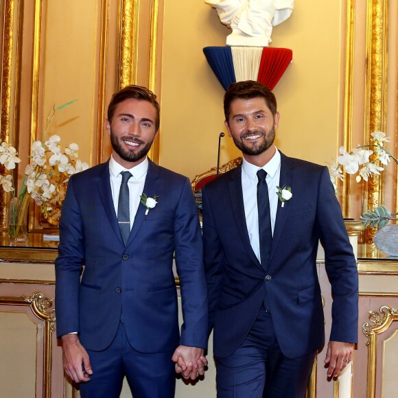 Exclusif - Mariage civil de Christophe Beaugrand et de Ghislain Gerin à Paris le 25 juillet 2018. © Dominique Jacovides/Bestimage