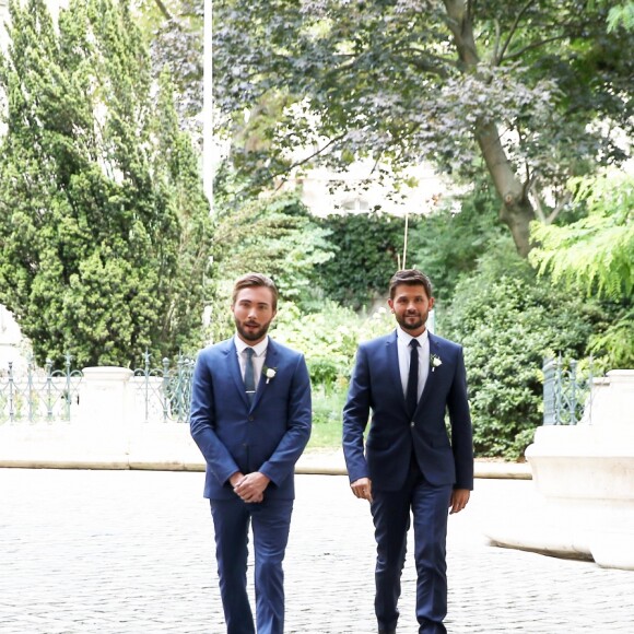 Exclusif - Mariage civil de Christophe Beaugrand et de Ghislain Gerin à Paris le 25 juillet 2018. © Dominique Jacovides/Bestimage