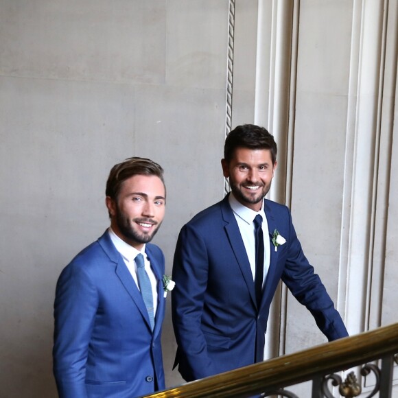 Exclusif - Mariage civil de Christophe Beaugrand et de Ghislain Gerin à Paris le 25 juillet 2018. © Dominique Jacovides/Bestimage