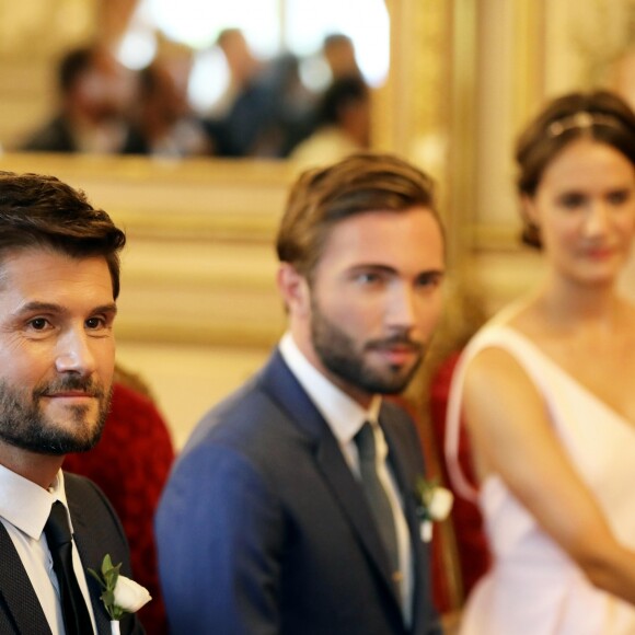 Exclusif - Mariage civil de Christophe Beaugrand et de Ghislain Gerin à Paris le 25 juillet 2018. © Dominique Jacovides/Bestimage