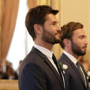 Exclusif - Mariage civil de Christophe Beaugrand et de Ghislain Gerin à Paris le 25 juillet 2018. © Dominique Jacovides/Bestimage