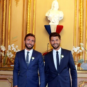 Exclusif - Mariage civil de Christophe Beaugrand et de Ghislain Gerin à Paris le 25 juillet 2018. © Dominique Jacovides/Bestimage